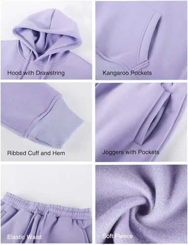 Vista 5 de ROJZR Conjunto de 2 piezas de forro polar para mujer, sudadera con capucha y pantalones deportivos con cintura elástica