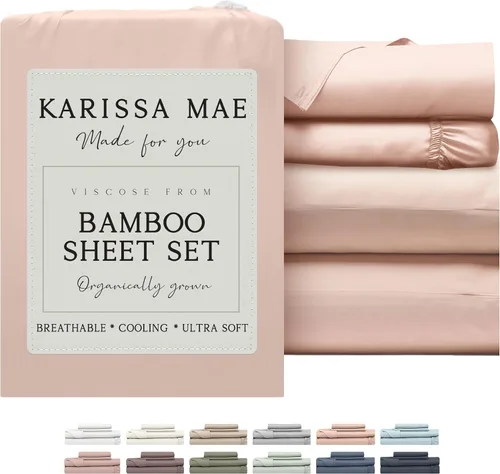 Vista 19 de KARISSA MAE Juego de sábanas tamaño Queen de viscosa de bambú refrescante, 100% certificado FSC, bolsillo profundo de 18 pulgadas, sedoso, suave e