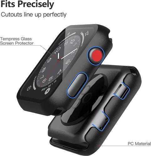 Vista 6 de Misxi - Juego de 2 fundas de policarbonato con protector de pantalla de vidrio templado compatible con Apple Watch Series 3 y Series 2 de 38mm