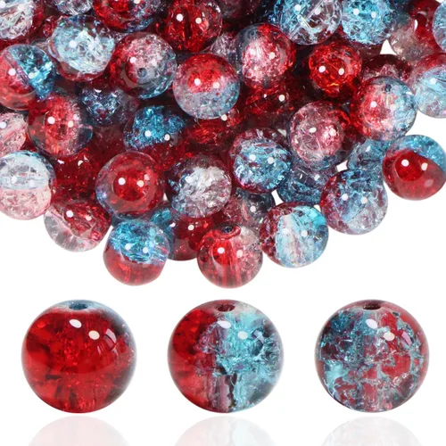 Vista 11 de 100 unidades de cuentas de vidrio craquelado de 10 mm para hacer joyería - Cuentas de cristal espaciadoras redondas a granel, suministros