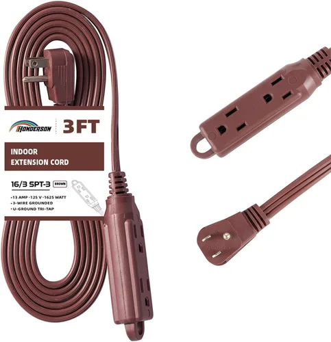 Vista 35 de Cable de extensión de enchufe plano de 3 tomas, certificado UL, cable de extensión para interiores de 16 calibre 1 pie negro de 3 puntas, tira
