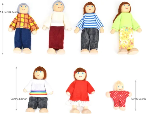 Vista 2 de Jzszera - Casa de muñecas de madera con 7 figuras en miniatura de gente y 2 mascotas, set de muñecas para casa de muñecas, accesorios de familia