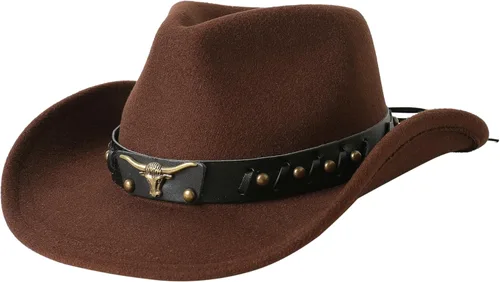 Vista 3 de Jastore Sombrero de vaquero occidental para niños y niñas, clásico vaquero con cinturón de hebilla