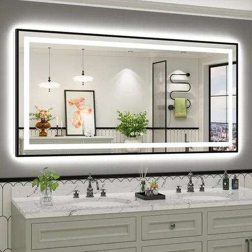 Vista 80 de Briivue Espejo de baño LED de 20 x 28 pulgadas con luces, retroiluminado y frontal iluminado, espejo de tocador de baño con luz antiniebla