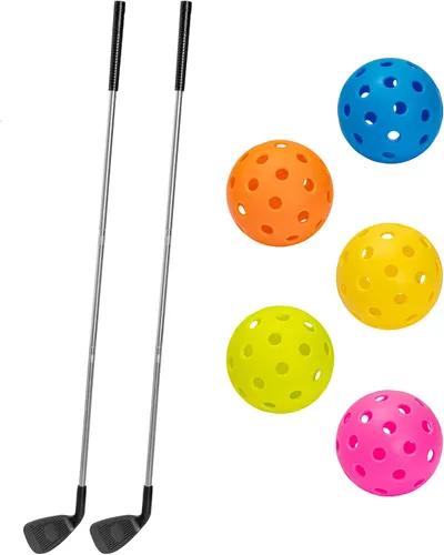 Juego de golf para patio trasero, 2 palos y 5 pelotas adecuado para 9/6/3 hoyos juego de golf patio trasero, práctica de patio, regalos de golf al