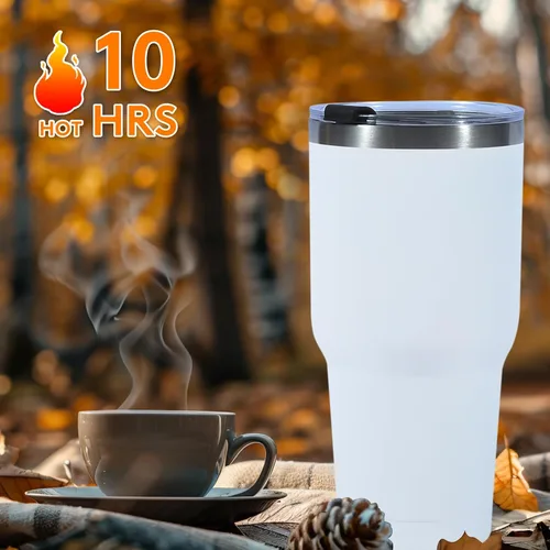 Vista 4 de Dongni Vaso de 30 oz con tapa y pajita, vasos de acero inoxidable a granel, aislado al vacío de doble pared, taza para café de viaje, vaso duradero