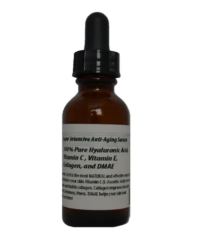 Vista 5 de Suero antienvejecimiento súper intensivo, ácido hialurónico 100% puro, vitamina C, vitamina E, colágeno y DMAE (1 oz)