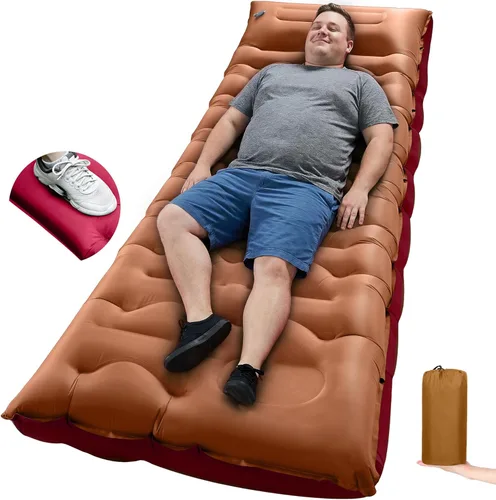 Vista 19 de Colchoneta de dormir para campamento, de 5.9 pulgadas de grosor, con almohada integrada y bomba de pie, almohadilla de dormir autoinflable