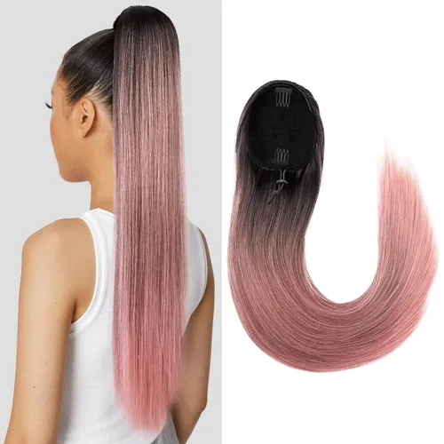 Vista 20 de SEIKEA - Extensión de cola de caballo larga con cordón, cola de caballo falsa recta y natural, extensión de cabello sintético suave con clip