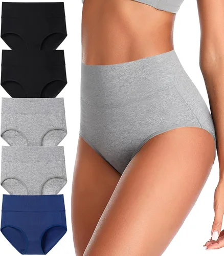 Vista 6 de ASIMOON Ropa interior de cintura alta con control de abdomen para mujer, de algodón, talla grande, cobertura completa, bragas para mujer
