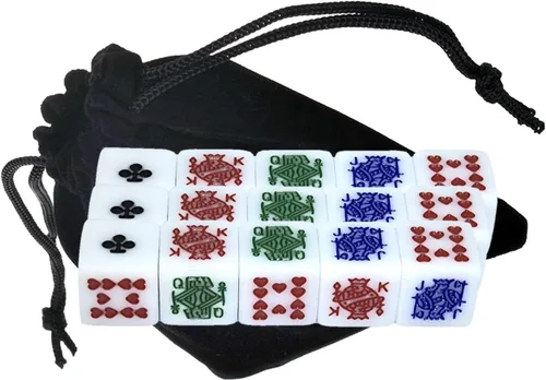 Vista 13 de Cyber-Deals 30 dados de póquer blancos para 2020 con bolsa de almacenamiento de terciopelo negro