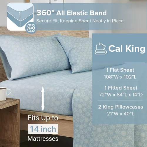 Vista 5 de Comfort Spaces - Juego de cama de franela de algodón cálido y transpirable con sábanas de bolsillo profundo y fundas de almohada, tamaño Cal King