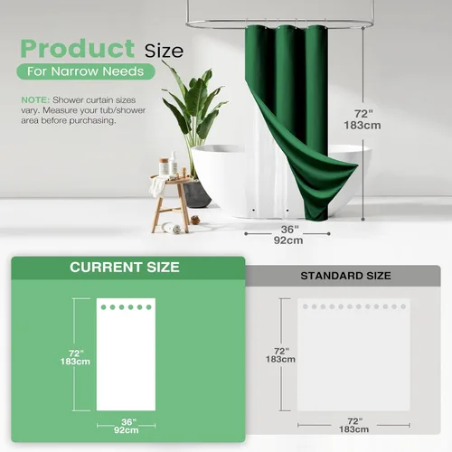 Vista 525 de Cortina de ducha de tela Dynamene verde oscuro - Cortinas de baño de tela de nido de abeja texturizadas resistentes, juego de cortinas de baño