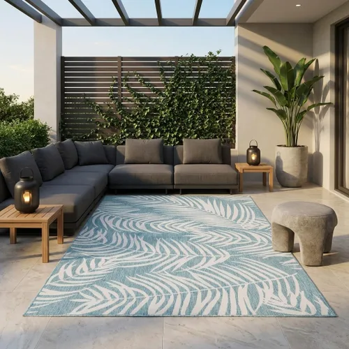 Vista 103 de Unique Loom - Tapete de la colección Outdoor Botanical, diseño de palmera (4.1 pies x 6.1 pies, rectangular, color azul/azul marino)