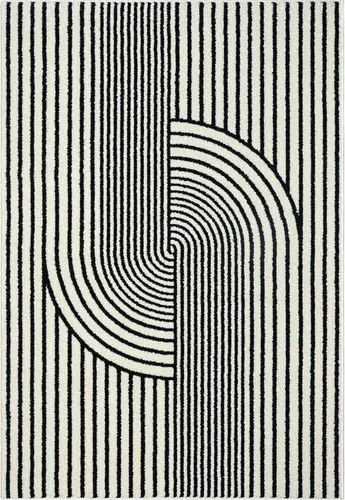 Vista 3 de Alfombra de Área de la Colección Nuevo de Abani - Diseño de Nudo de Arco Blanco y Negro de Mediados de Siglo - 2' x 3' - para Sala de Estar