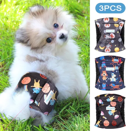 Vista 3 de Paw Legend Pañales lavables para perros machos, pañales reutilizables para cachorros y perros machos (paquete de 3, M)
