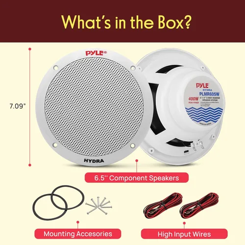 Vista 2 de Pyle Altavoces marinos duales de 6.5 pulgadas, sistema de sonido estéreo de 2 vías, impermeable y resistente a la intemperie, con 400 vatios