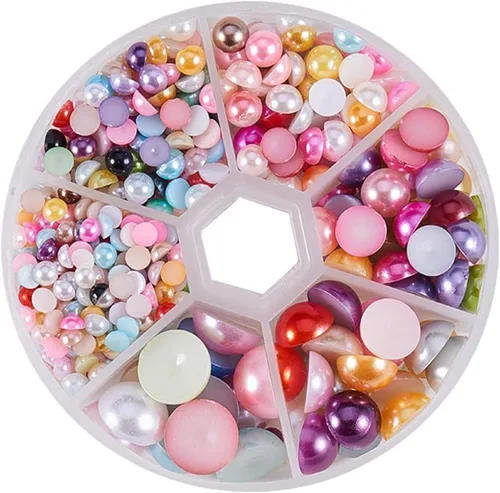 Vista 13 de PH PandaHall Cuentas de perlas con parte trasera plana, 690 unidades, 6 tamaños, cabujones de perlas beige, medias perlas, cuentas sueltas, gemas