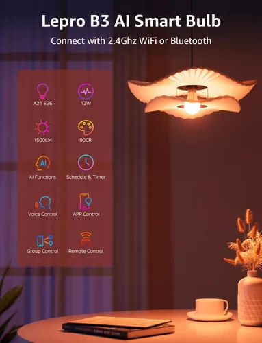 Vista 10 de Lepro B3 AI Smart Light Bulbs - 1500LM 100W Equivalent A21 Bulb, WiFi & Bluetooth RGBWW Color Changing, Compatible with Alexa & Google Assistant, AI