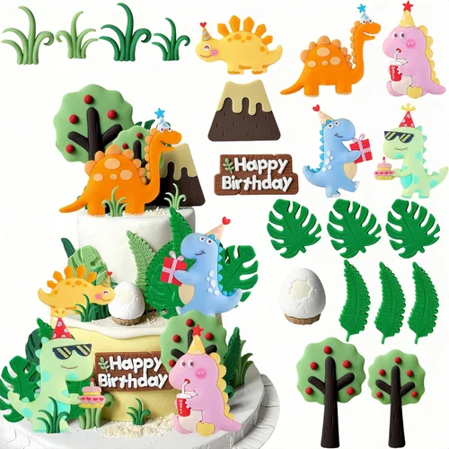 20 piezas de decoración de pastel de cumpleaños de dinosaurio, decoración de pastel de dinosaurio, suministros de fiesta de cumpleaños, recuerdos de