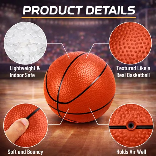 Vista 2 de Paquete de 4 mini pelotas de baloncesto para mini aros, bolas de baloncesto inflables de PVC de 6 pulgadas con bomba y aguja, agarre texturizado