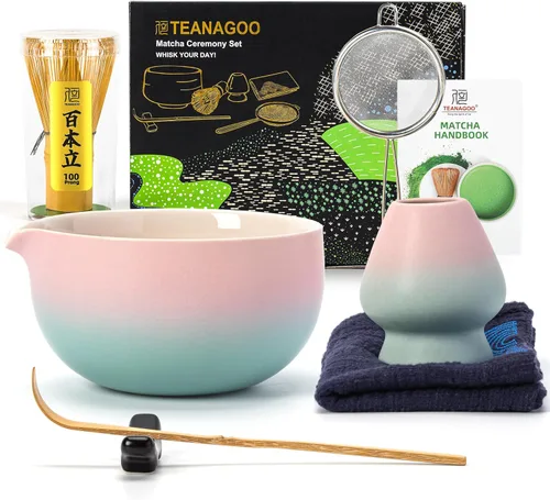 Vista 9 de TEANAGOO Juego de batidor de matcha, juego de 7 piezas de matcha azul y verde, kit de ceremonia, juego de té matcha para hacer café con leche