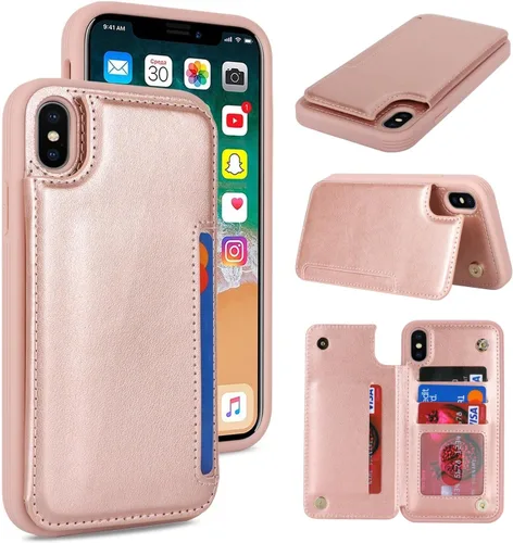 Vista 44 de iCoverCase Compatible con Funda para iPhone XR con Tarjetero, Funda de Teléfono Tipo Cartera para Hombres y Mujeres con Bloqueo RFID de Piel Beige
