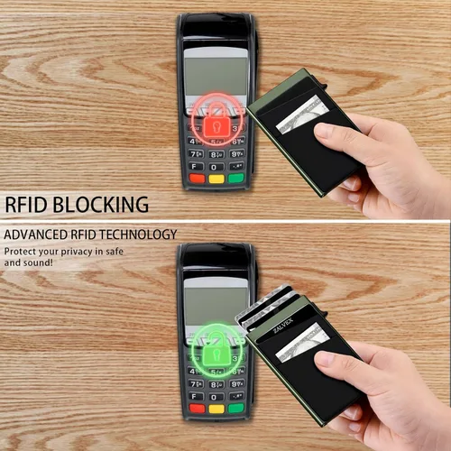 Vista 5 de Billetera desplegable, cartera delgada para hombre, cartera minimalista con bloqueo RFID, cartera para tarjetas de crédito Mondern con bolsillo