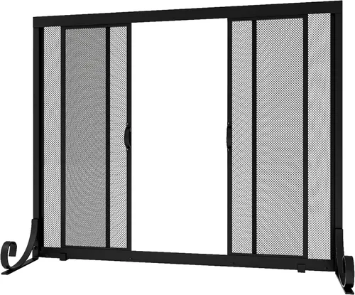 Vista 8 de Fire Beauty Pantalla para chimenea, malla de hierro forjado, protector de chispas seguro para bebés con 2 puertas grandes pantallas planas