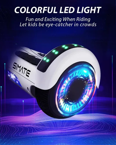 Vista 3 de SIMATE Aeropatineta con combinación de accesorios de asiento, 6.5 pulgadas, autoequilibrante, con altavoces Bluetooth y luces LED para niños