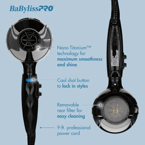 Vista 2 de BaBylissPRO Secador de pelo, Nano Titanium Portofino 2000 vatios secador de pelo, peinado y electrodomésticos