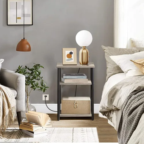 Vista 5 de TUTOTAK Mesita de noche alta de 3 niveles, mesa auxiliar, mesa auxiliar para espacios pequeños, mesa auxiliar de sofá, marco de acero, para sala