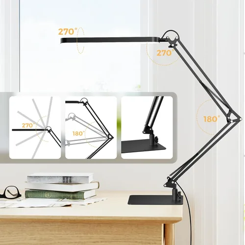 Vista 4 de SKYLEO - Lámpara de escritorio LED con base delgada - Luz de escritorio de brazo oscilante ajustable, regulable, temporizador, protección