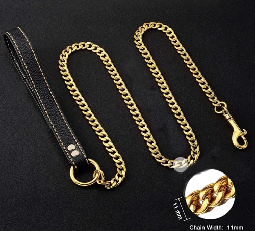 Vista 6 de Correa de cadena dorada de 4.3 pies para perros con cómoda asa de tráfico acolchada para perros de razas pequeñas, medianas y grandes, resistente