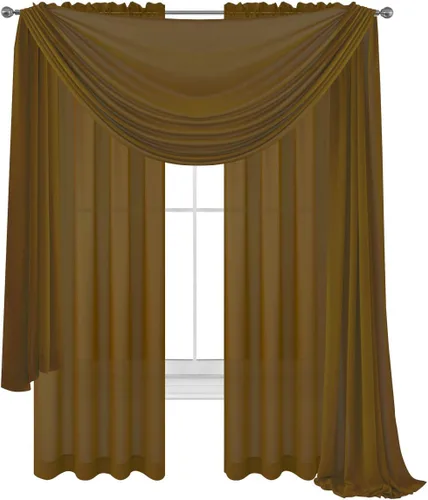 Vista 10 de Cortinas traslúcidas negras para ventana con bufanda a juego, 2 paneles de gasa y 1 cenefa para dormitorio, sala de estar, cortinas decorativas