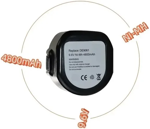 Vista 7 de 4800mAh Ni-MH Replacement Battery Compatible for Dewalt 9.6V Batteries DE9061 DE9062 DW9061 DW9062 DE9036 DW911 DW921 with Charger(9.6V-4800mAh-1PCS)