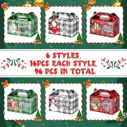 Vista 4 de Cholemy 96 cajas de regalo de Navidad de cartón 3D, cajas de regalo a cuadros de Navidad, cajas de papel de galletas de Navidad, cajas de dulces