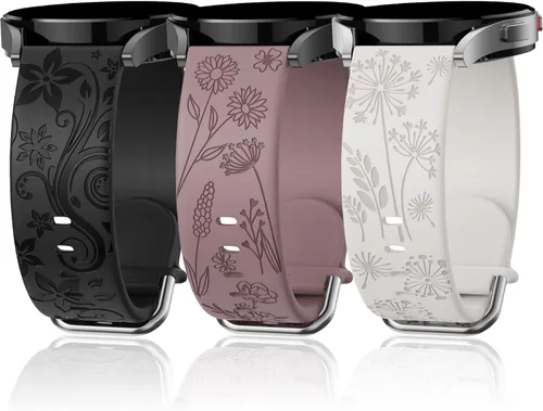 Flower Engraved Bands Compatible with Samsung Galaxy Watch 7/ FE/ 6/5/ 4/ Active 2 40mm 44mm/ 5 Pro 45mm/ Watch 6/4 Classic 43mm 47mm 42mm 46mm, 3