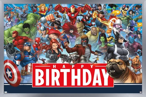 Vista 11 de Trends International Marvel - Póster de pared de feliz cumpleaños, 22.4 pulgadas de largo x 14.7 pulgadas, versión enmarcada en madera de granero