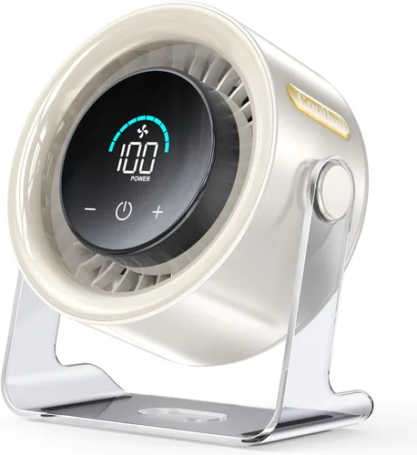 Vista 10 de Ventilador de escritorio USB para dormitorio: Ventilador de mesa silencioso con pantalla digital de 100 velocidades con flujo de aire turbo