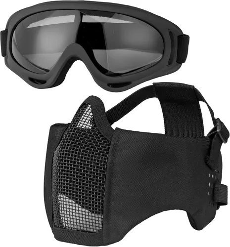 Vista 3 de Casco de Airsoft, casco táctico negro, malla de máscara de Airsoft, máscara de pasamontañas elástica, gafas antivaho Airsoft, protección táctica