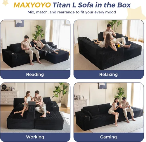 Vista 4 de MAXYOYO Sofá modular de 104 pulgadas con diván en forma de L, moderno sofá deshuesado para sala de estar, sofá en una caja, sofá de gran