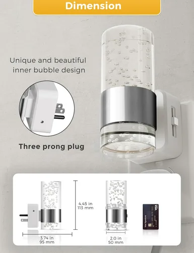 Vista 18 de L LOHAS LED Luz nocturna, paquete de 2 luces nocturnas de burbujas de 3000 K enchufables a la pared, luces nocturnas acrílicas con sensor de luz