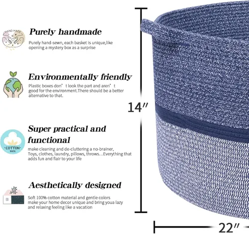 Vista 2 de R RUNKA Cesta de almacenamiento extra grande - Organizador de tejido suave, 22 x 14 pulgadas