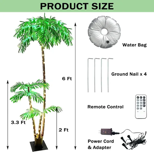 Vista 2 de Montex Palmera con luz LED de 6 pies con control remoto, árbol artificial con luz LED que cambia de color, árbol de coco tropical para piscina