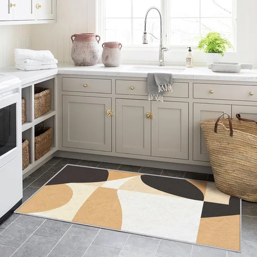 Vista 3 de Geometric Runner Rug 2x4 Small - Hallway Runner Rug Retro Mid Century Modern Abstract Pattern, Non Slip, Washable, Geometric Home Decor Carpet for