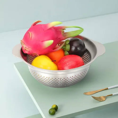 Vista 5 de Homoyoyo Stainless Steel Colander with Dense Drainage Multi-use Kitchen Strainer Bowl for Washing Vegetables Fruits and Draining and Self-draining