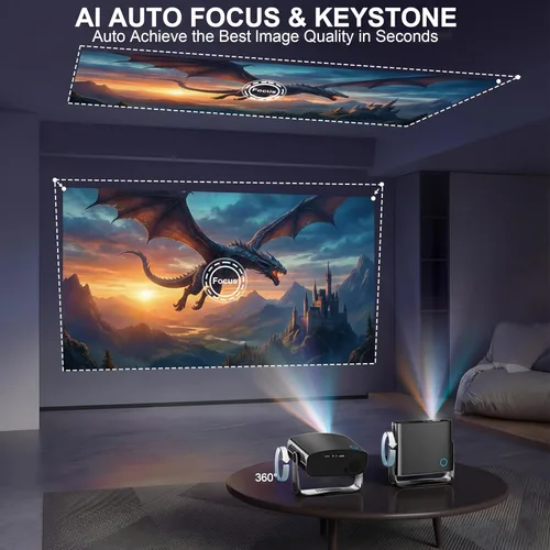 Vista 5 de Compatible con Netflix y soporte 4K: proyector inteligente con WiFi y Bluetooth, proyector de película casera nativo 1080P