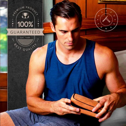 Vista 9 de Estuche de viaje de cuero para afeitar, estuche de seguridad para maquinilla de afeitar recta, funda de afeitar desechable, elegante estuche