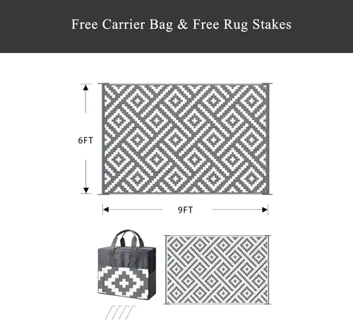 Vista 2 de GENIMO Alfombra de exterior para patio, 6 x 9 pies, impermeable, reversible, de plástico, para campamento, caravana, cubierta, porche, cámper